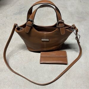 Rosetti Light Brown Camel Vinyl Handbag with Strap & Wallet